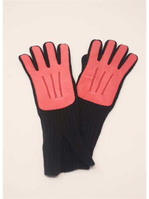 Guanti cashmere con dorso in pelle rosa-corallo Art Tricot | GUANTILUNGHIPELLECACHEMIREROSACORAL